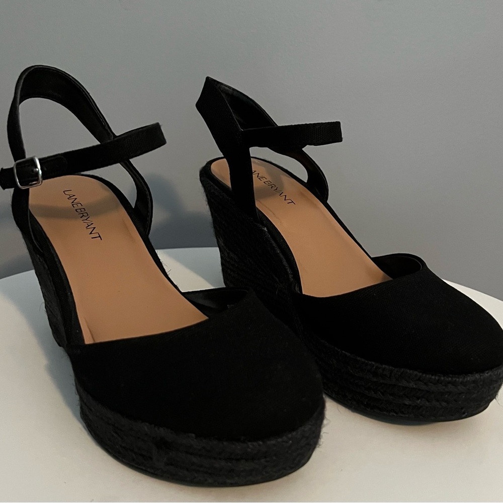 Lane Bryant Black Wedge Sandals with Ankle Strap